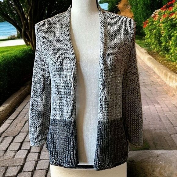 Eileen Fisher Italian Yarn Cardigan L Open Knit Quiet Luxury Old Money Capsule. - Picture 10 of 13